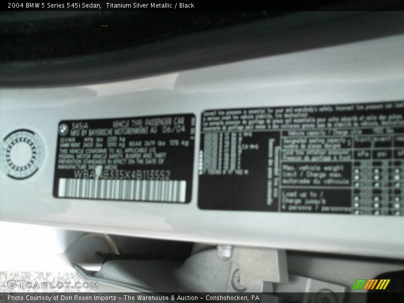 Titanium Silver Metallic / Black 2004 BMW 5 Series 545i Sedan