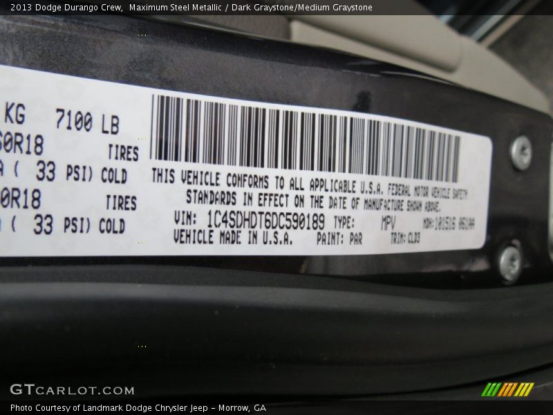 2013 Durango Crew Maximum Steel Metallic Color Code PAR