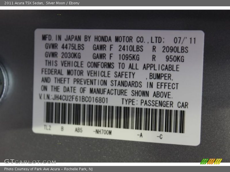 Silver Moon / Ebony 2011 Acura TSX Sedan