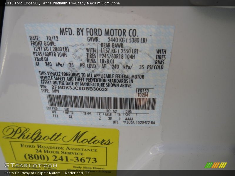 White Platinum Tri-Coat / Medium Light Stone 2013 Ford Edge SEL