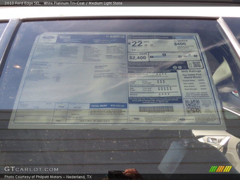 White Platinum Tri-Coat / Medium Light Stone 2013 Ford Edge SEL