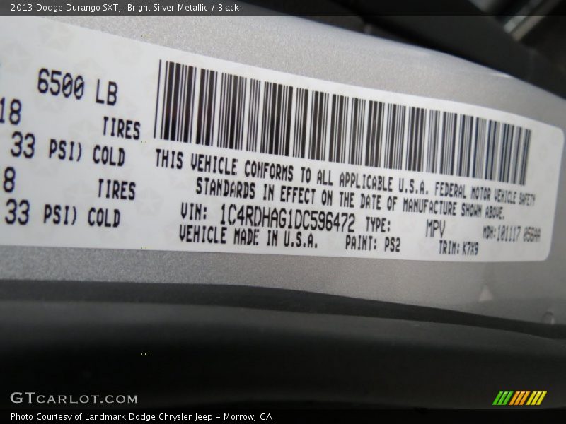 Bright Silver Metallic / Black 2013 Dodge Durango SXT