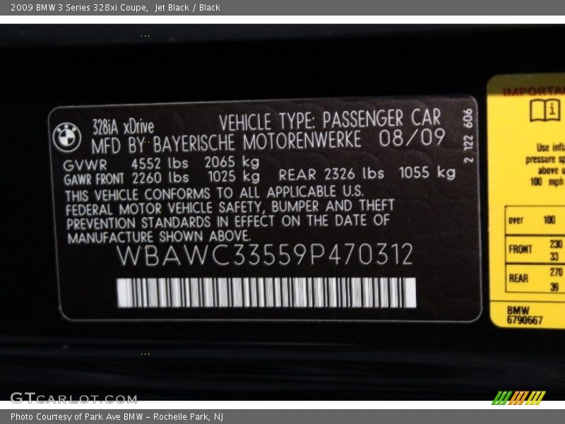 Jet Black / Black 2009 BMW 3 Series 328xi Coupe