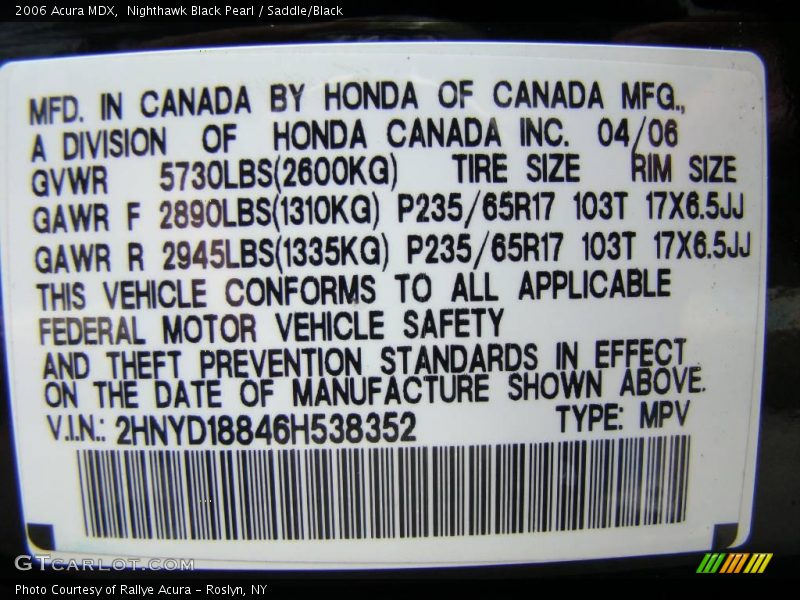 Nighthawk Black Pearl / Saddle/Black 2006 Acura MDX