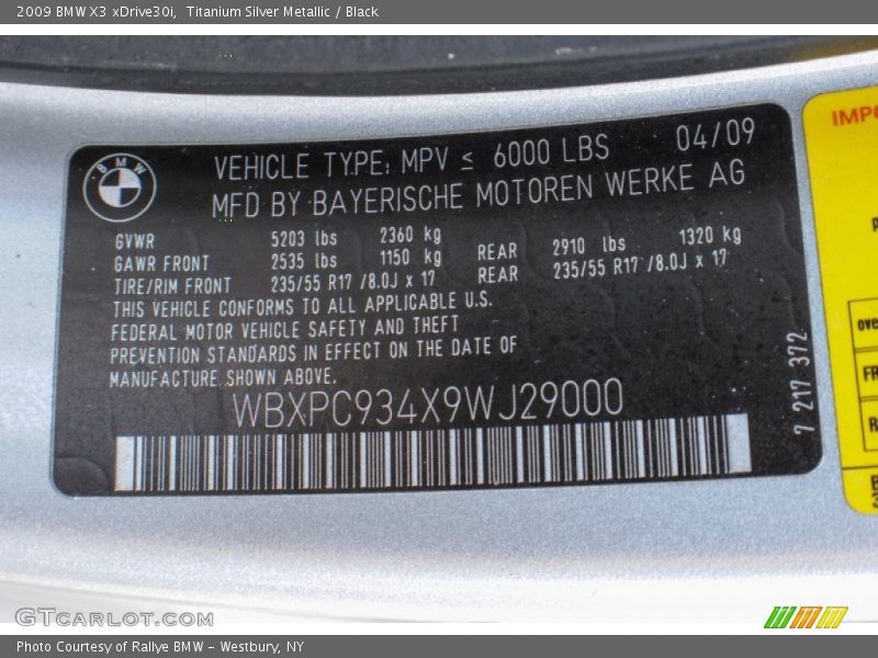 Titanium Silver Metallic / Black 2009 BMW X3 xDrive30i