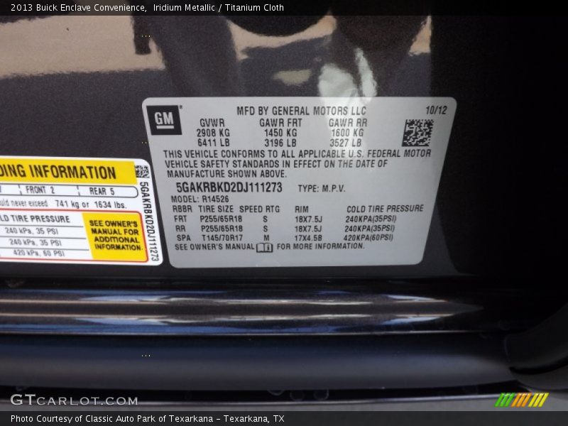 Iridium Metallic / Titanium Cloth 2013 Buick Enclave Convenience