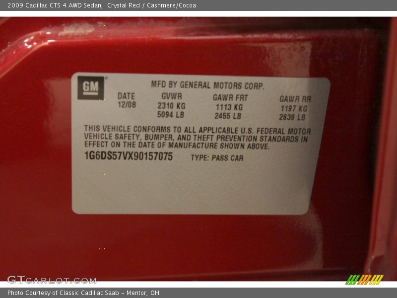 Crystal Red / Cashmere/Cocoa 2009 Cadillac CTS 4 AWD Sedan