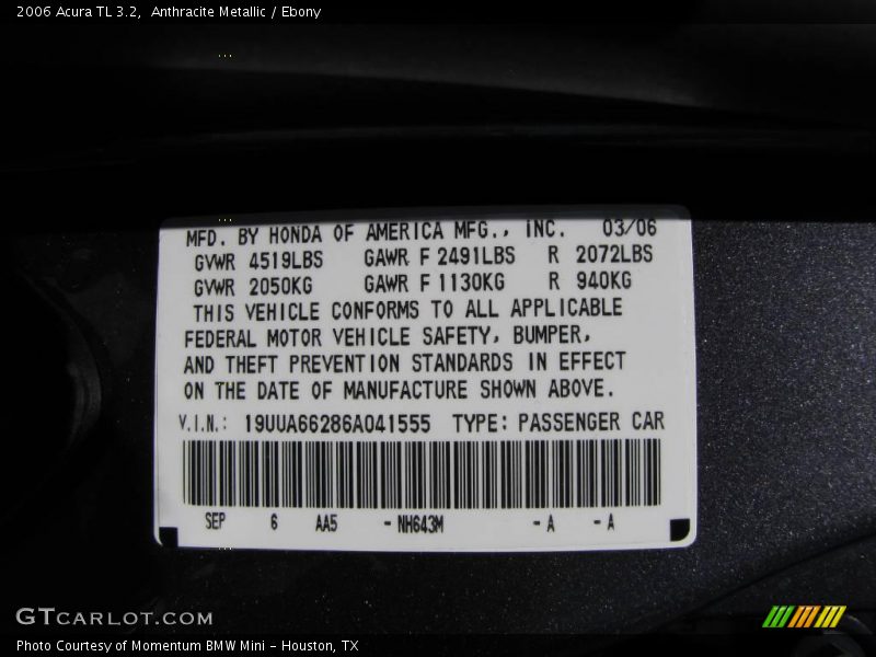 Anthracite Metallic / Ebony 2006 Acura TL 3.2