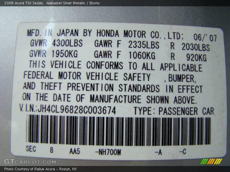 Alabaster Silver Metallic / Ebony 2008 Acura TSX Sedan