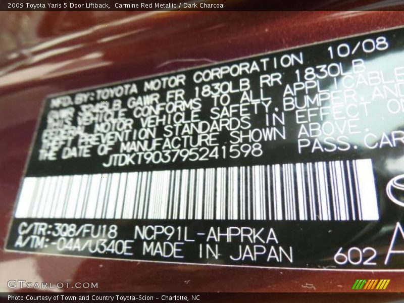 Carmine Red Metallic / Dark Charcoal 2009 Toyota Yaris 5 Door Liftback