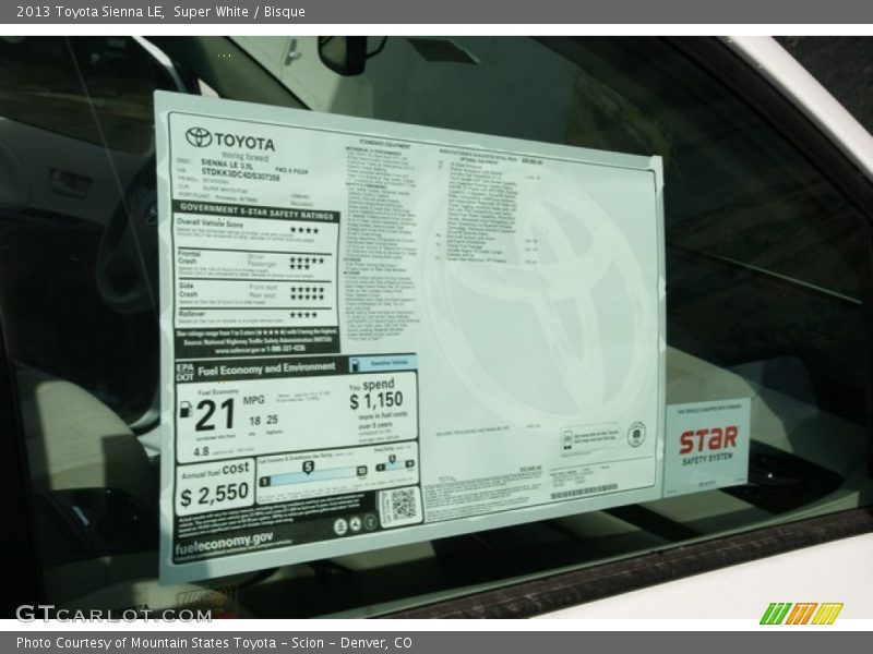 Super White / Bisque 2013 Toyota Sienna LE