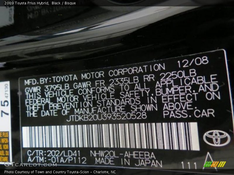 Black / Bisque 2009 Toyota Prius Hybrid