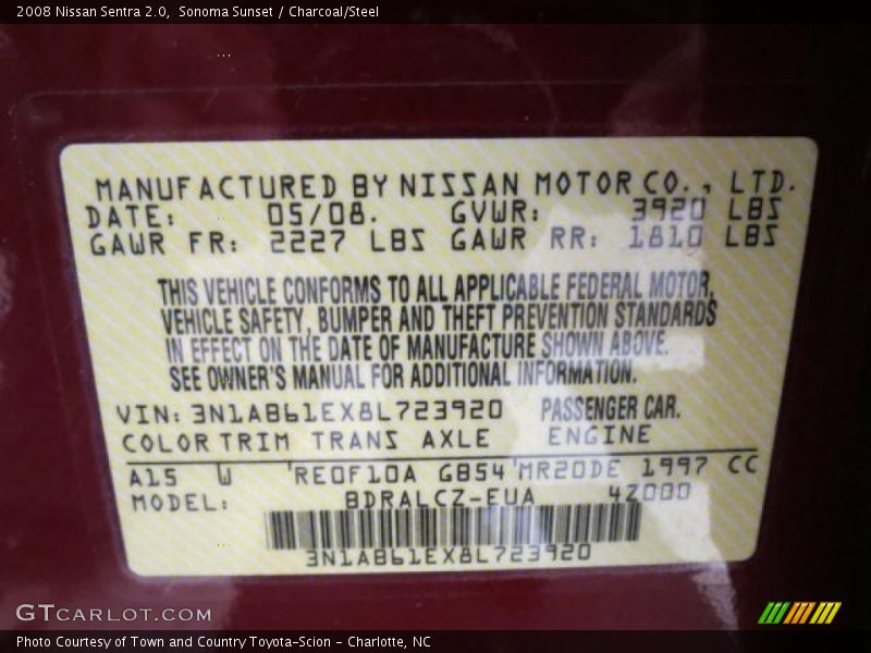 2008 Sentra 2.0 Sonoma Sunset Color Code A15