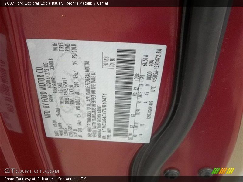 2007 Explorer Eddie Bauer Redfire Metallic Color Code G2