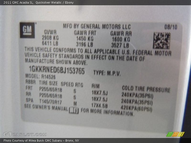 Quicksilver Metallic / Ebony 2011 GMC Acadia SL