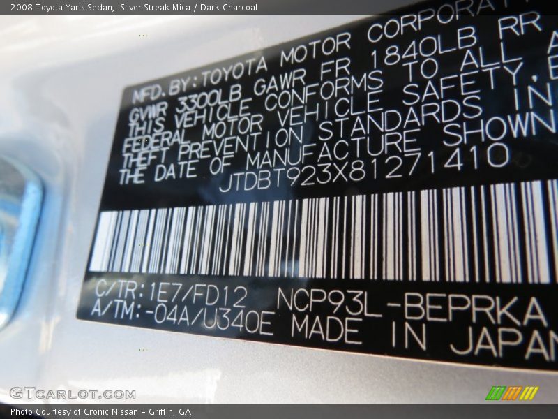 Silver Streak Mica / Dark Charcoal 2008 Toyota Yaris Sedan