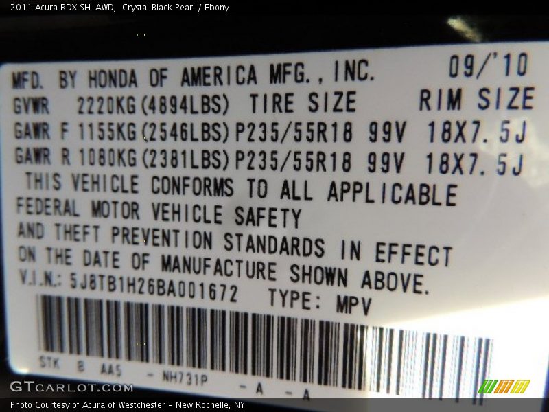 Crystal Black Pearl / Ebony 2011 Acura RDX SH-AWD