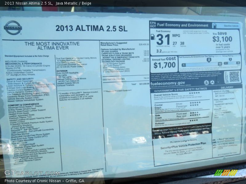 Java Metallic / Beige 2013 Nissan Altima 2.5 SL