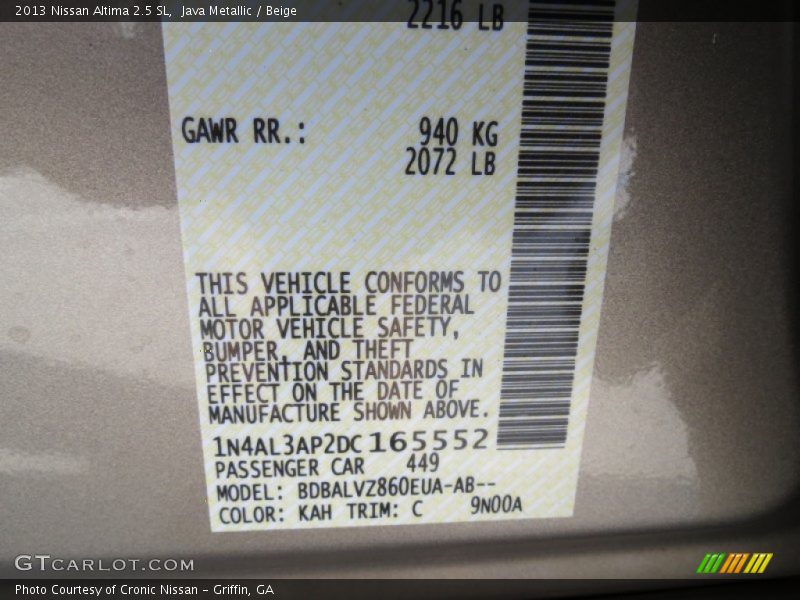 Java Metallic / Beige 2013 Nissan Altima 2.5 SL