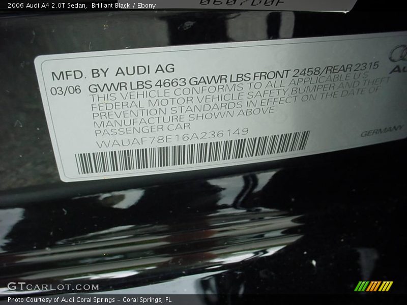 Brilliant Black / Ebony 2006 Audi A4 2.0T Sedan