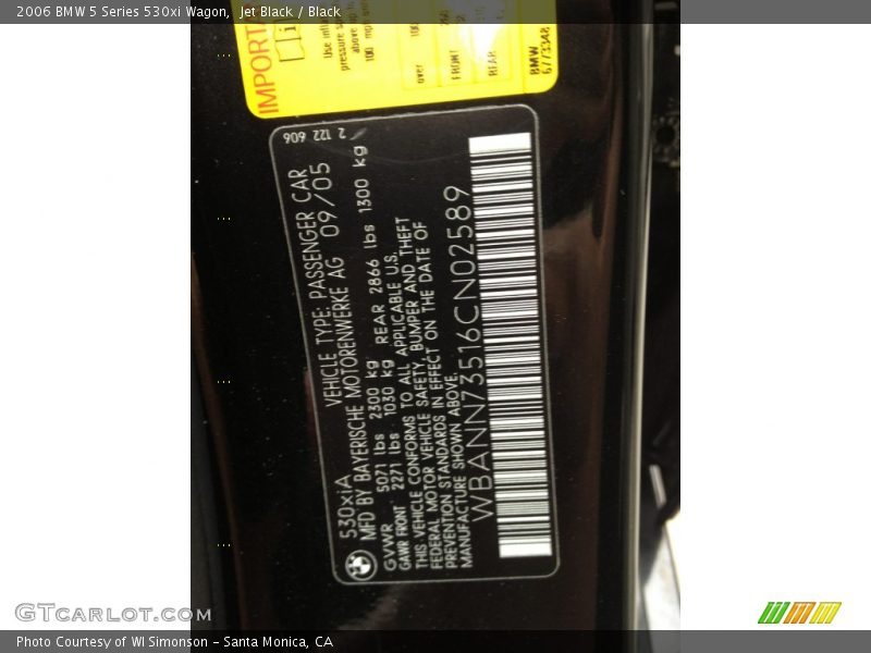 Jet Black / Black 2006 BMW 5 Series 530xi Wagon