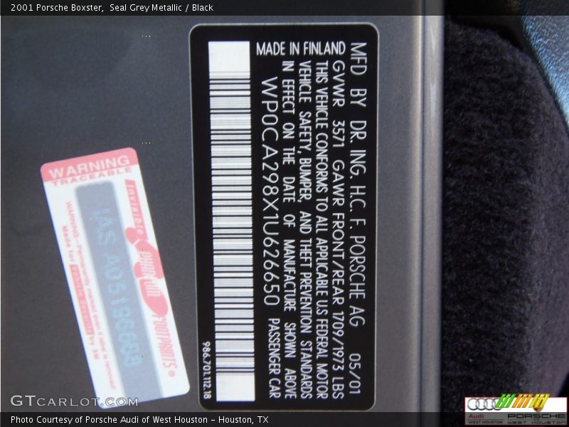 Seal Grey Metallic / Black 2001 Porsche Boxster