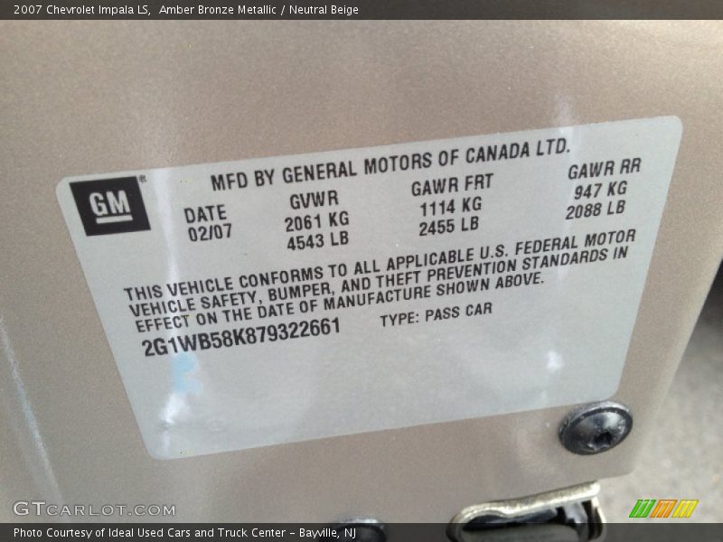 Amber Bronze Metallic / Neutral Beige 2007 Chevrolet Impala LS