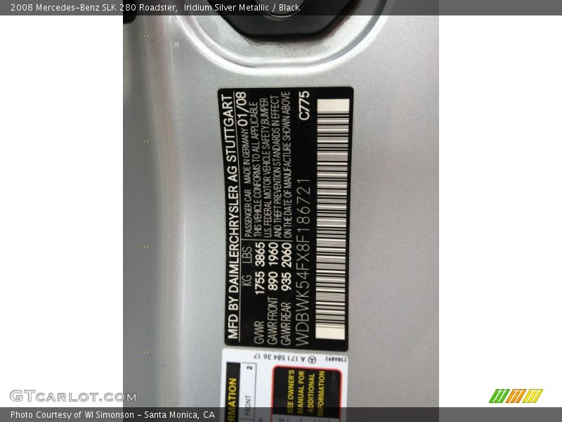 Iridium Silver Metallic / Black 2008 Mercedes-Benz SLK 280 Roadster