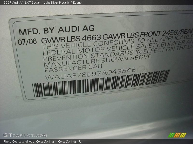 Light Silver Metallic / Ebony 2007 Audi A4 2.0T Sedan