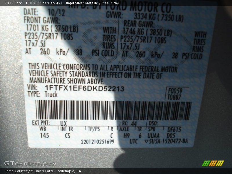 Ingot Silver Metallic / Steel Gray 2013 Ford F150 XL SuperCab 4x4