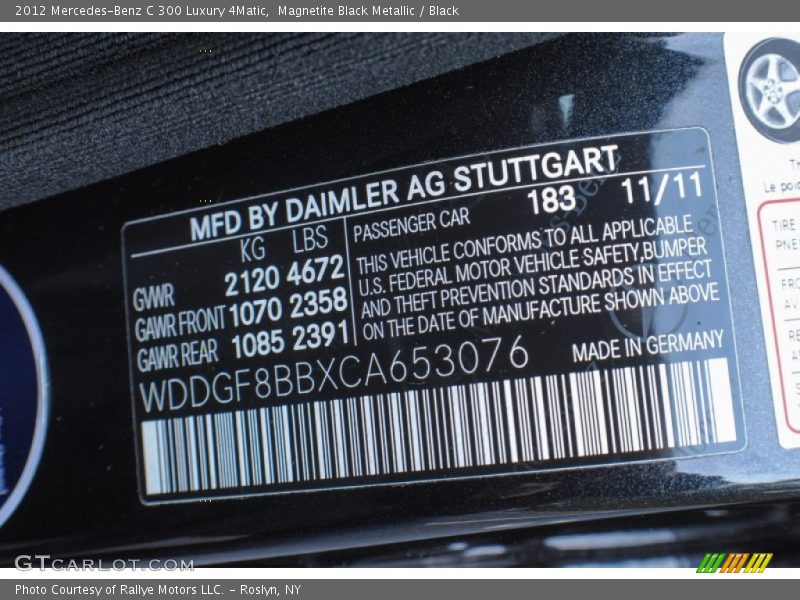 2012 C 300 Luxury 4Matic Magnetite Black Metallic Color Code 183