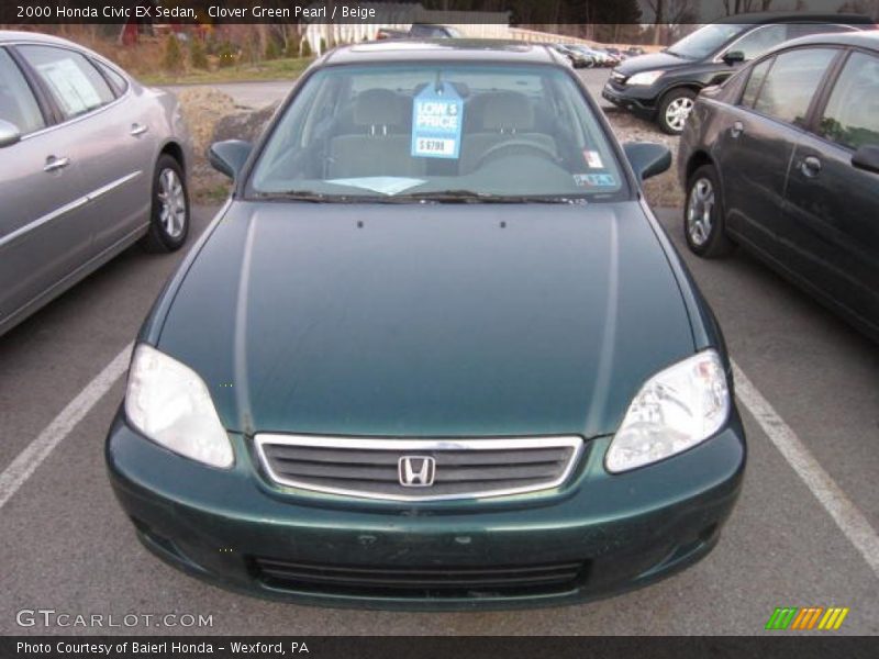 Clover Green Pearl / Beige 2000 Honda Civic EX Sedan