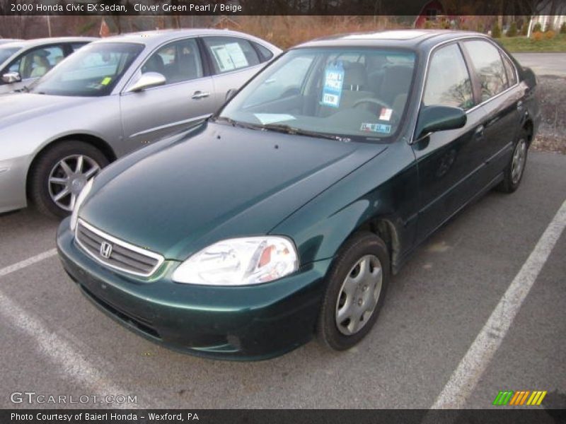 Clover Green Pearl / Beige 2000 Honda Civic EX Sedan