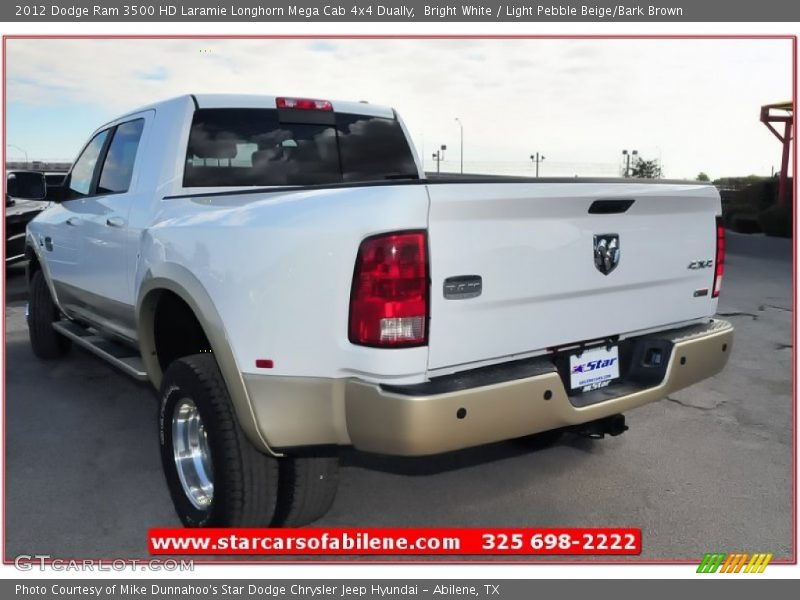 Bright White / Light Pebble Beige/Bark Brown 2012 Dodge Ram 3500 HD Laramie Longhorn Mega Cab 4x4 Dually