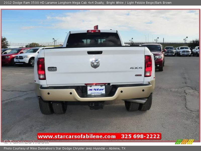 Bright White / Light Pebble Beige/Bark Brown 2012 Dodge Ram 3500 HD Laramie Longhorn Mega Cab 4x4 Dually