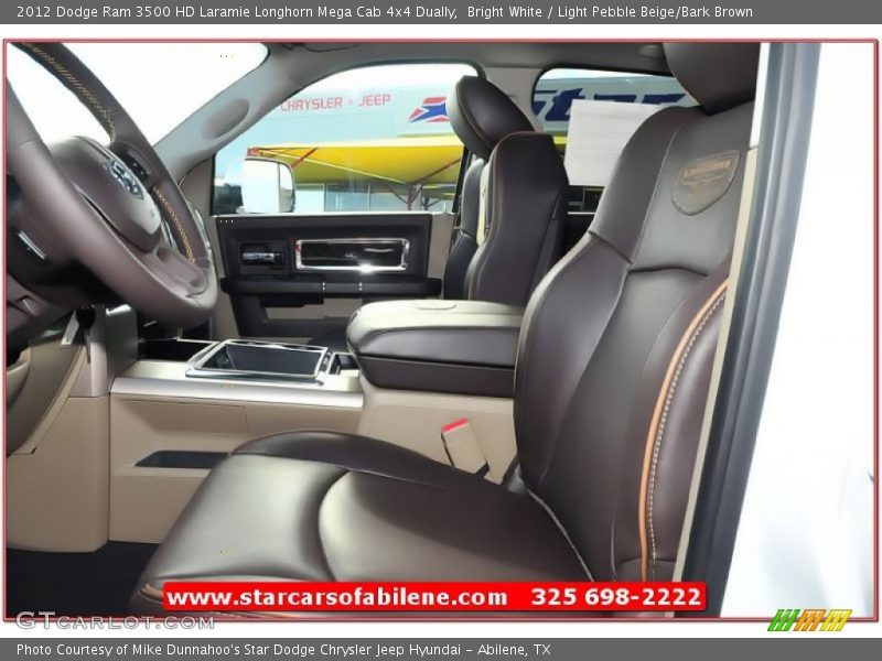 Bright White / Light Pebble Beige/Bark Brown 2012 Dodge Ram 3500 HD Laramie Longhorn Mega Cab 4x4 Dually