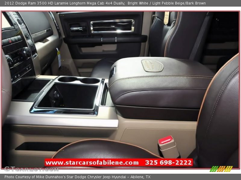 Bright White / Light Pebble Beige/Bark Brown 2012 Dodge Ram 3500 HD Laramie Longhorn Mega Cab 4x4 Dually