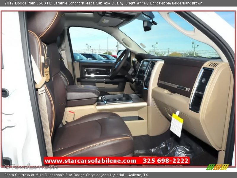 Bright White / Light Pebble Beige/Bark Brown 2012 Dodge Ram 3500 HD Laramie Longhorn Mega Cab 4x4 Dually