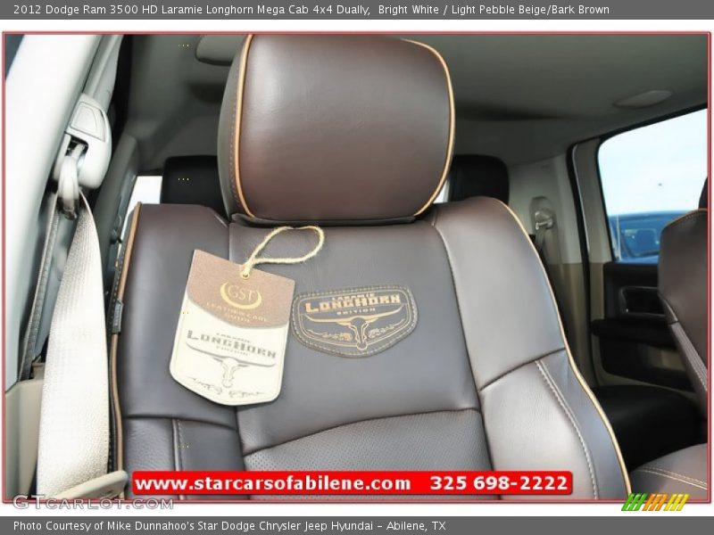Bright White / Light Pebble Beige/Bark Brown 2012 Dodge Ram 3500 HD Laramie Longhorn Mega Cab 4x4 Dually