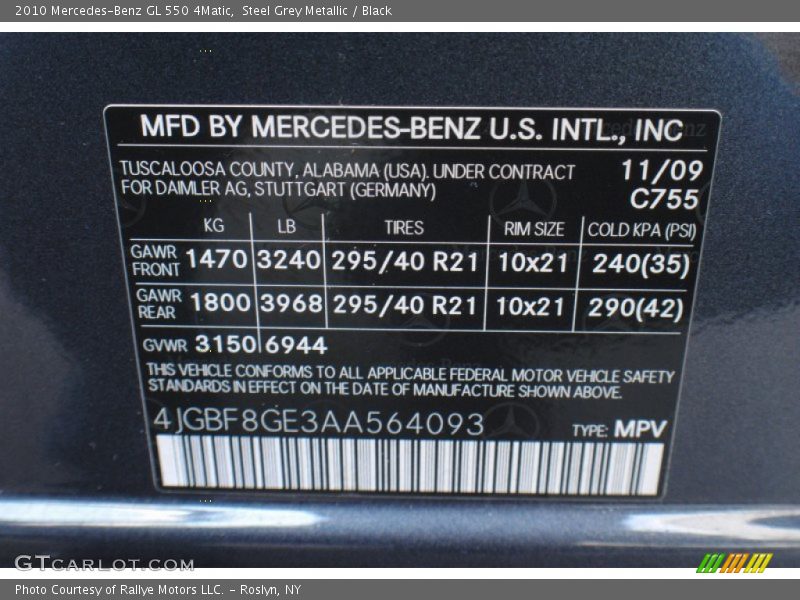 Steel Grey Metallic / Black 2010 Mercedes-Benz GL 550 4Matic