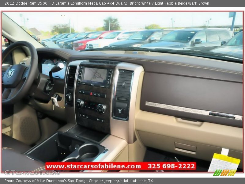 Bright White / Light Pebble Beige/Bark Brown 2012 Dodge Ram 3500 HD Laramie Longhorn Mega Cab 4x4 Dually