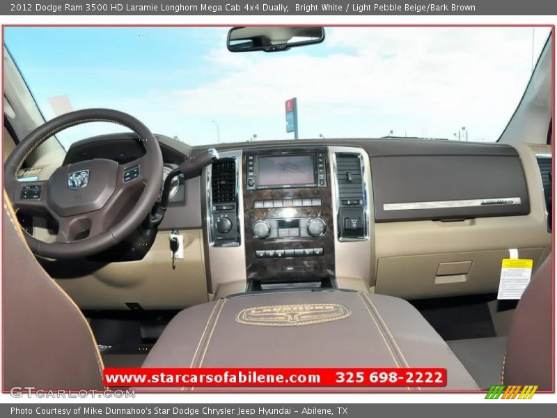 Bright White / Light Pebble Beige/Bark Brown 2012 Dodge Ram 3500 HD Laramie Longhorn Mega Cab 4x4 Dually