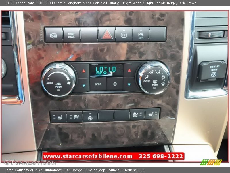 Bright White / Light Pebble Beige/Bark Brown 2012 Dodge Ram 3500 HD Laramie Longhorn Mega Cab 4x4 Dually