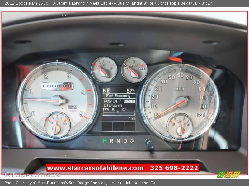 Bright White / Light Pebble Beige/Bark Brown 2012 Dodge Ram 3500 HD Laramie Longhorn Mega Cab 4x4 Dually