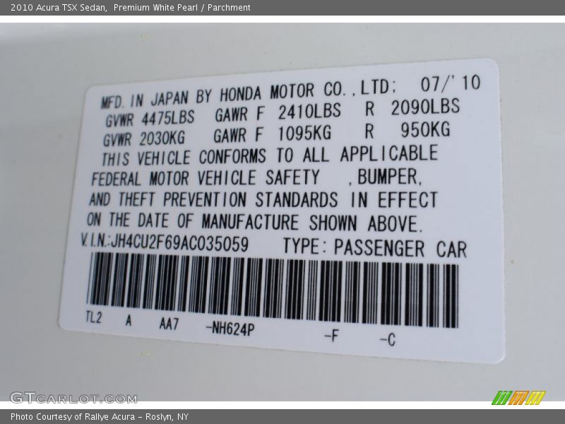 Premium White Pearl / Parchment 2010 Acura TSX Sedan
