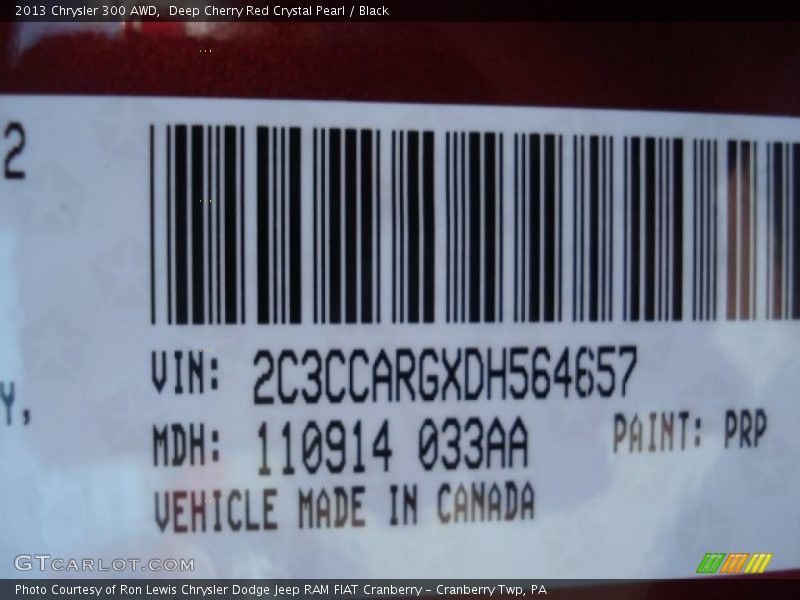 2013 300 AWD Deep Cherry Red Crystal Pearl Color Code PRP