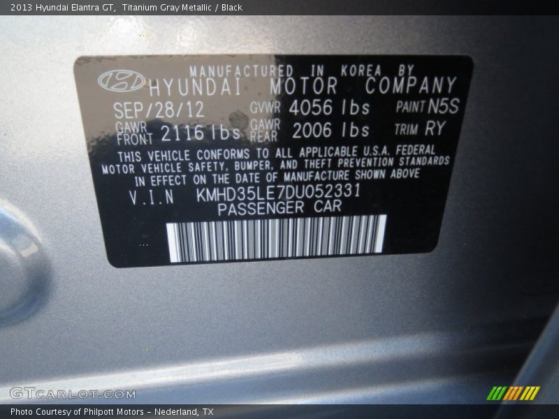 2013 Elantra GT Titanium Gray Metallic Color Code N5S