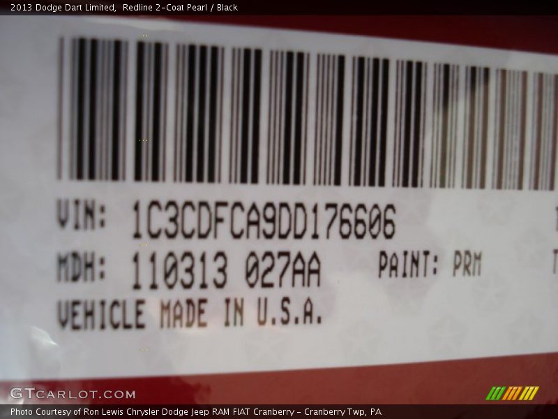 2013 Dart Limited Redline 2-Coat Pearl Color Code PRM
