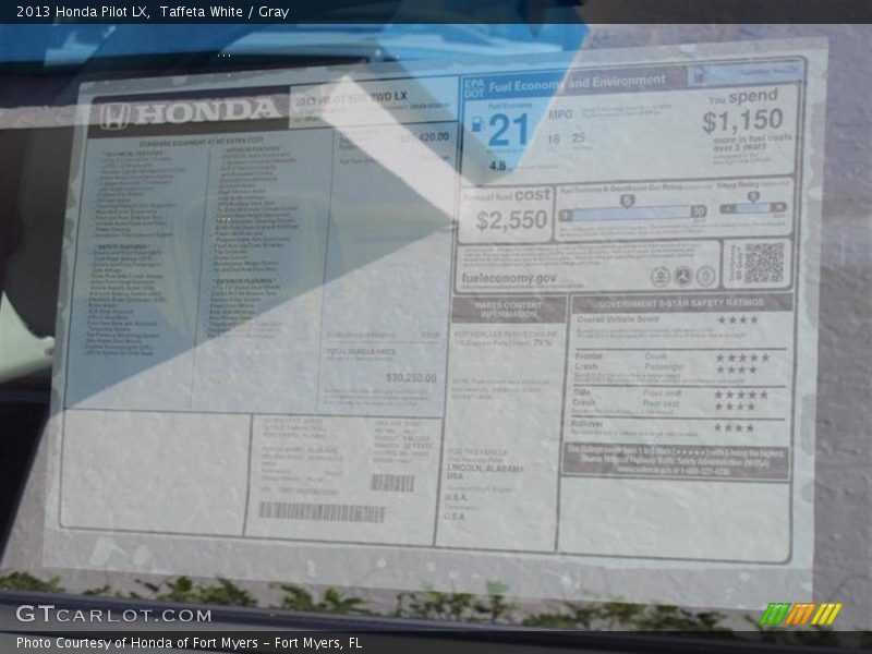 Taffeta White / Gray 2013 Honda Pilot LX