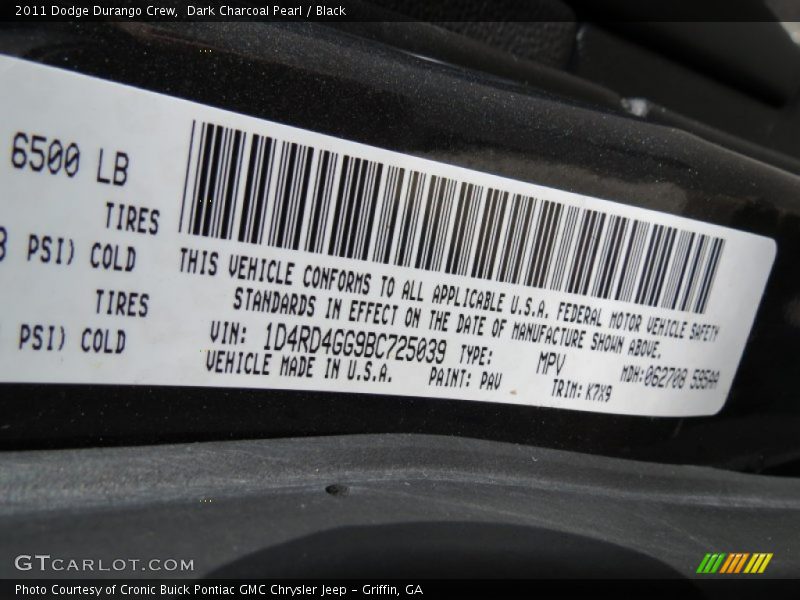 Dark Charcoal Pearl / Black 2011 Dodge Durango Crew